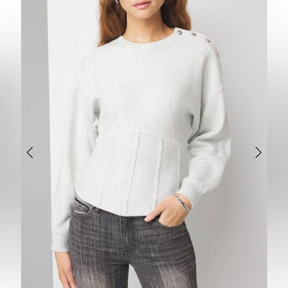 WHBM XL Heather Gray Lunar Corset Style Dolman Sleeve Pullover Sweater - Picture 4 of 16